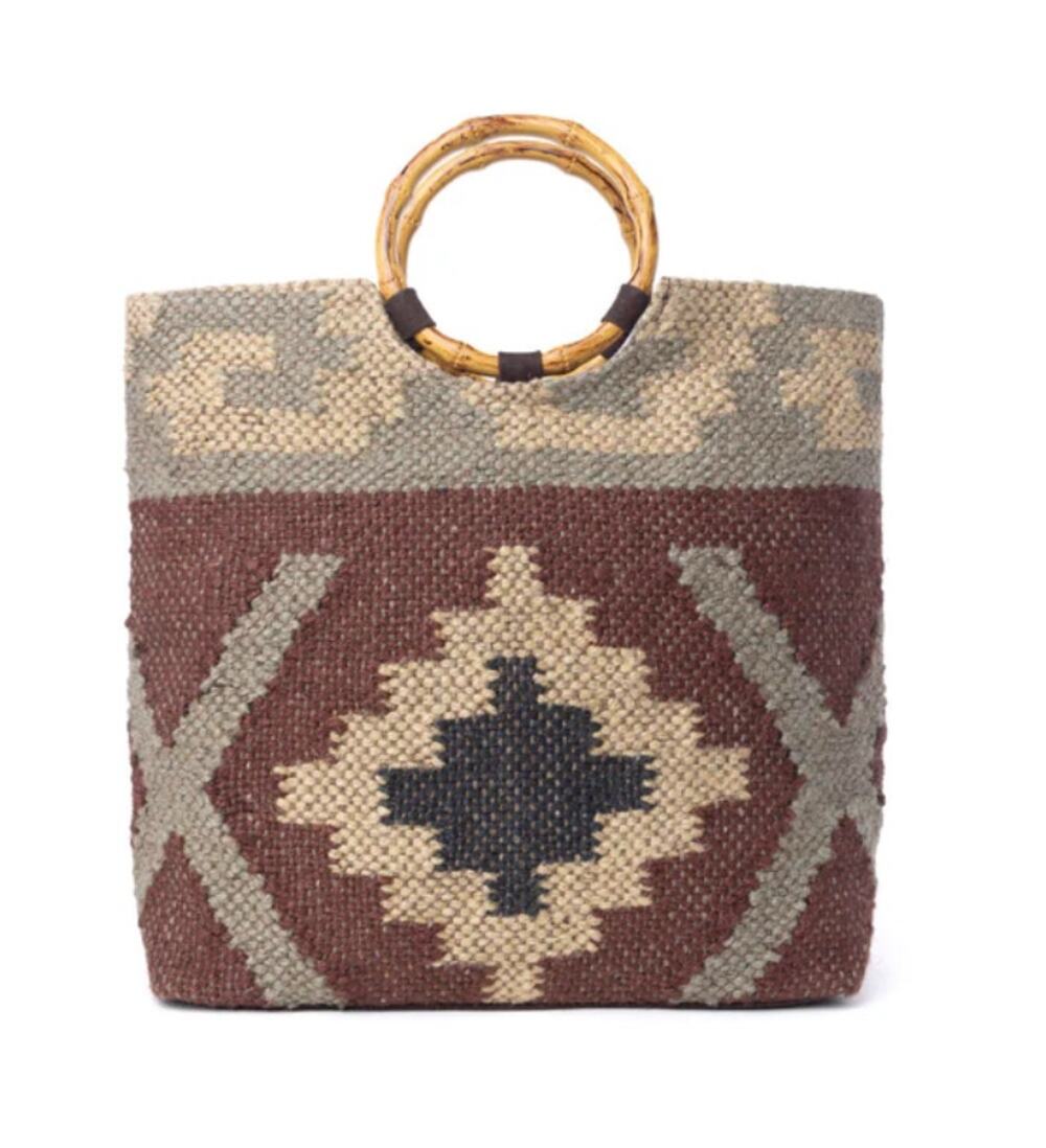 NWT Boutique Western Desert Loom Jute Tote Bag in Harvest Clay